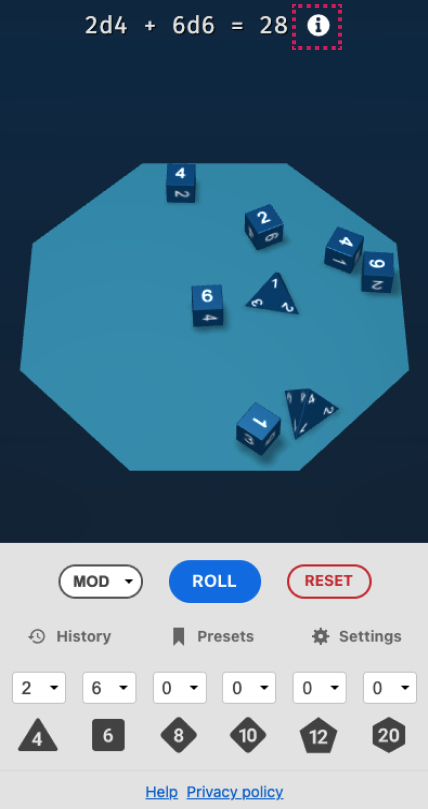 Dice roll results