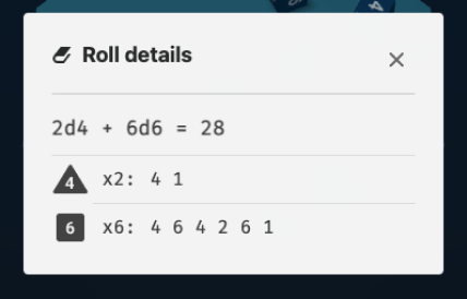 Dice roll results breakdown